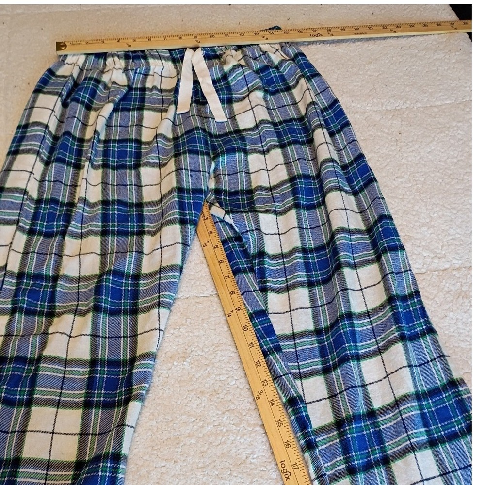 Unbranded Pajama Pants Mens L Blue Green Plaid Flannel Drawstring Lounge Bottoms